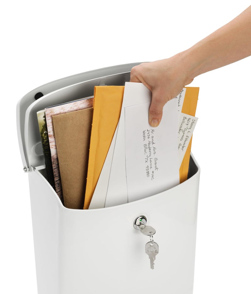 Architectural Mailboxes Parksideâ„¢ Locking, Vertical Wall-Mounted Mailbox for Outside, Metal Galvanized Steel Medium Mail Box with Lock and Key Drop Box, White - Image 3